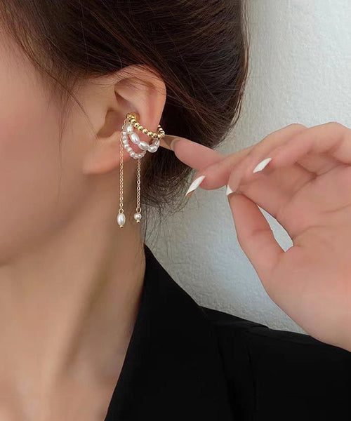 Earrings Tassel Drop Pearl Chain Gold Modern Alloy FashionChic