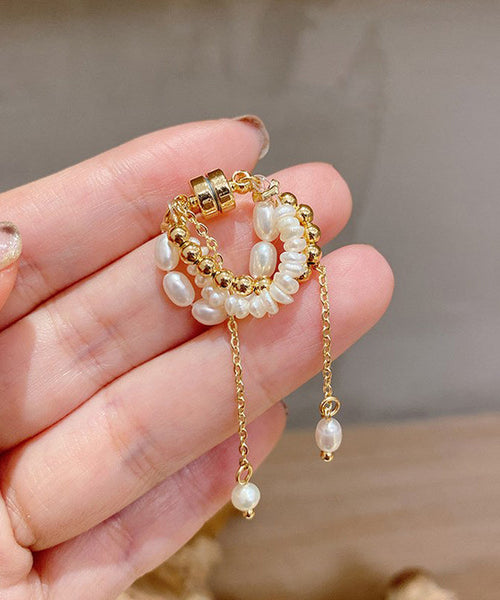 Earrings Tassel Drop Pearl Chain Gold Modern Alloy FashionChic