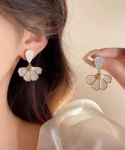 Drop Copper Earrings Shell Alloy Modern Gold Floral FashionChic