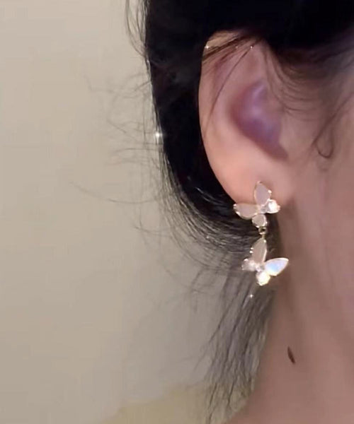 Modern Pearl Alloy Copper Drop Tassel Earrings Gold Butterfly FashionChic