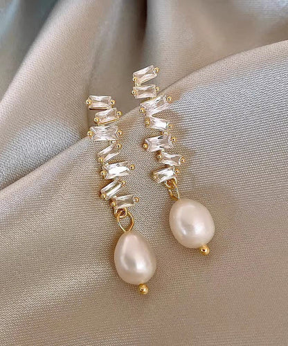 Modern Gold Copper Alloy Pearl Drop Earrings WH027 JEW-EAR241116