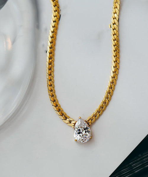 Modern Gold Copper Overgild 14K Gold Zircon Water Drop Pendant Necklace YI039 ABC