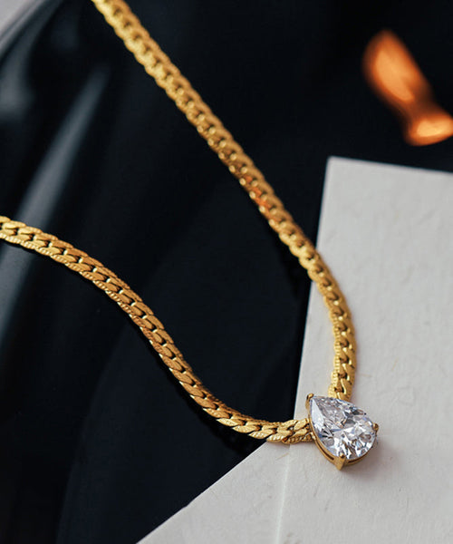 Modern Gold Copper Overgild 14K Gold Zircon Water Drop Pendant Necklace YI039 ABC