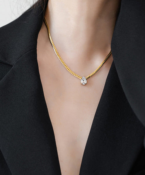 Modern Gold Copper Overgild 14K Gold Zircon Water Drop Pendant Necklace YI039 ABC