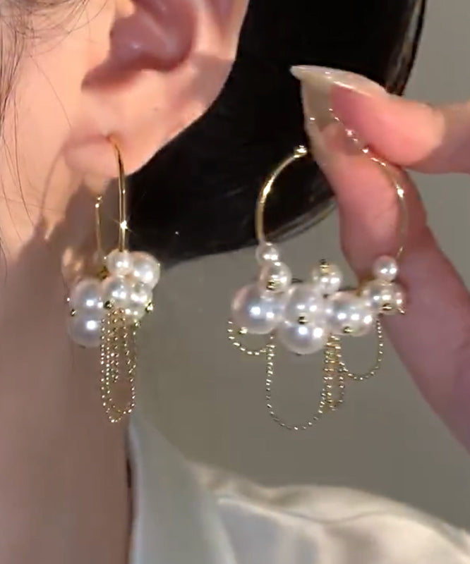 Hoop Modern Pearl Copper Earrings Gold Tassel Overgild FashionChic
