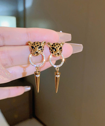 Modern Gold Metal Overgild Zircon Leopard Head Cone Tassel Drop Earrings ZZ029 JEW-EAR240613