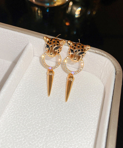 Modern Gold Metal Overgild Zircon Leopard Head Cone Tassel Drop Earrings ZZ029 JEW-EAR240613