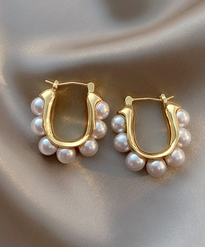 Modern Gold Sterling Silver Alloy Pearl Hoop Earrings WH021 JEW-SDL241116