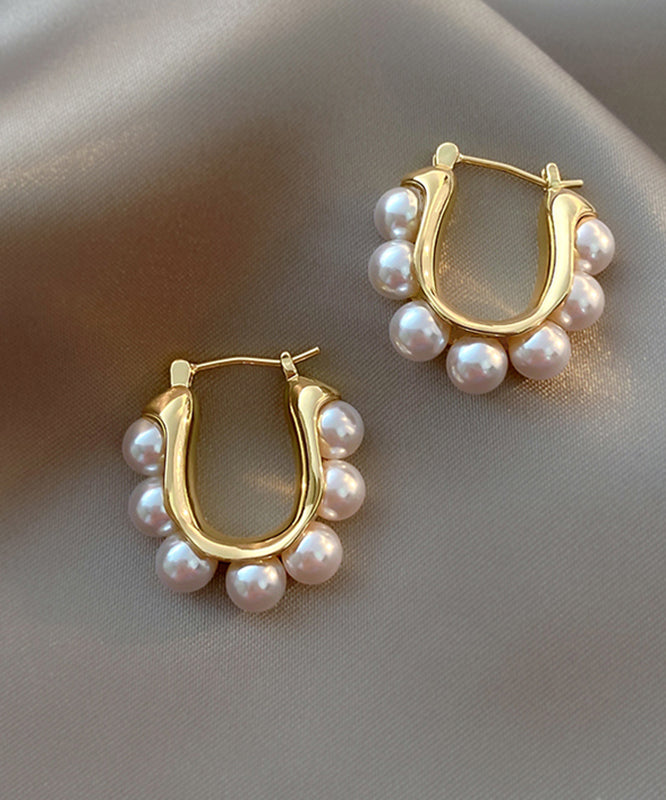 Modern Gold Sterling Silver Alloy Pearl Hoop Earrings WH021 JEW-SDL241116