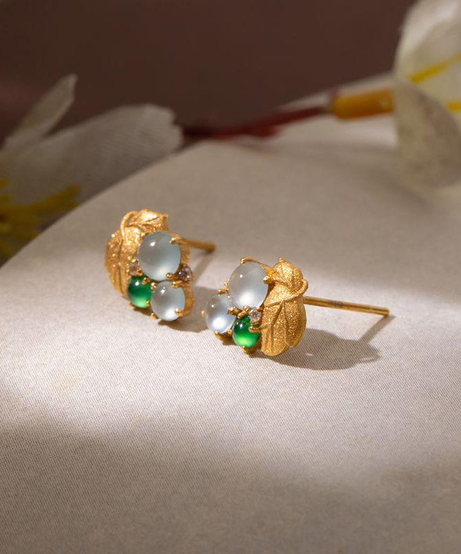 Earrings Gold Stud Overgild Sterling Silver Jade Grape Modern FashionChic