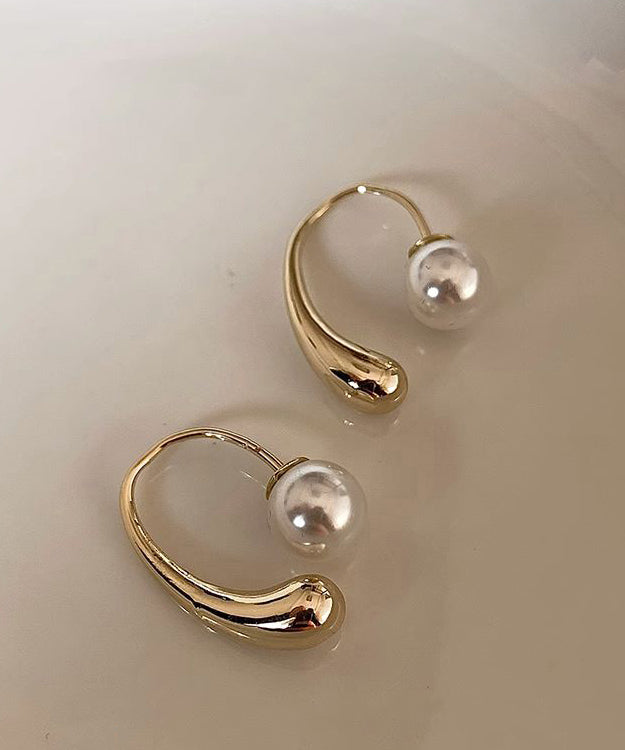 Modern Gold Sterling Silver Overgild Pearl Hoop Earrings GH1050 Ada Fashion