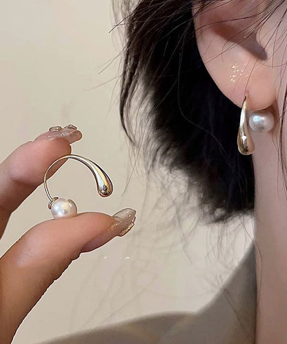 Modern Gold Sterling Silver Overgild Pearl Hoop Earrings GH1050 Ada Fashion