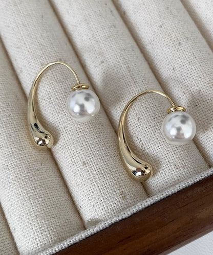 Modern Gold Sterling Silver Overgild Pearl Hoop Earrings GH1050 Ada Fashion