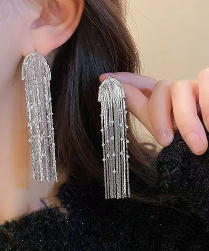 Modern Gold Sterling Silver Overgild Zircon Tassel Drop Earrings QQ060 JEW-EAR240811