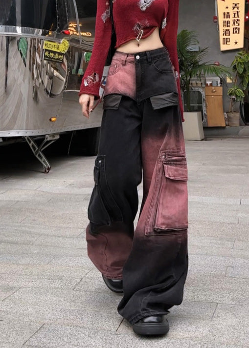 Modern Gradient Color Oversized With Pockets Denim Pants Spring YF018 ABC