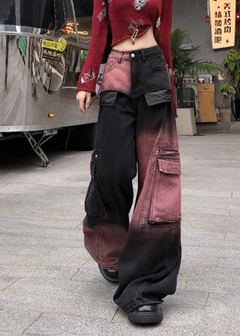 Modern Gradient Color Oversized With Pockets Denim Pants Spring YF018 ABC