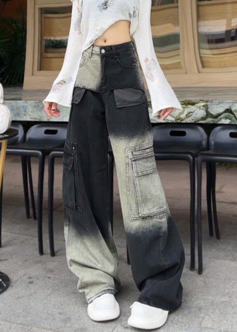Modern Gradient Color Oversized With Pockets Denim Pants Spring YF018 ABC