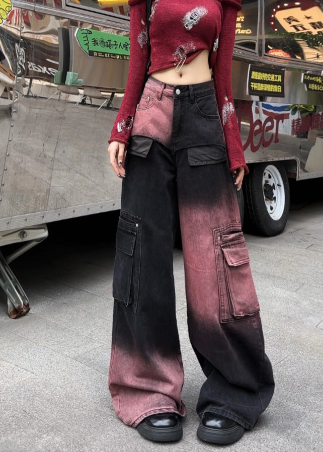 Modern Gradient Color Oversized With Pockets Denim Pants Spring YF018 ABC