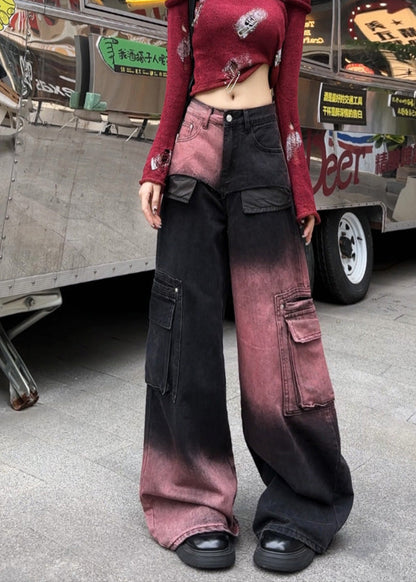 Modern Gradient Color Oversized With Pockets Denim Pants Spring YF018 ABC