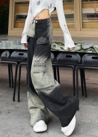 Modern Gradient Color Oversized With Pockets Denim Pants Spring YF018 ABC