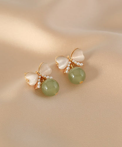 Modern Green Copper Jade Pearl Butterfly Drop Earrings WH046 JEW-EAR241116