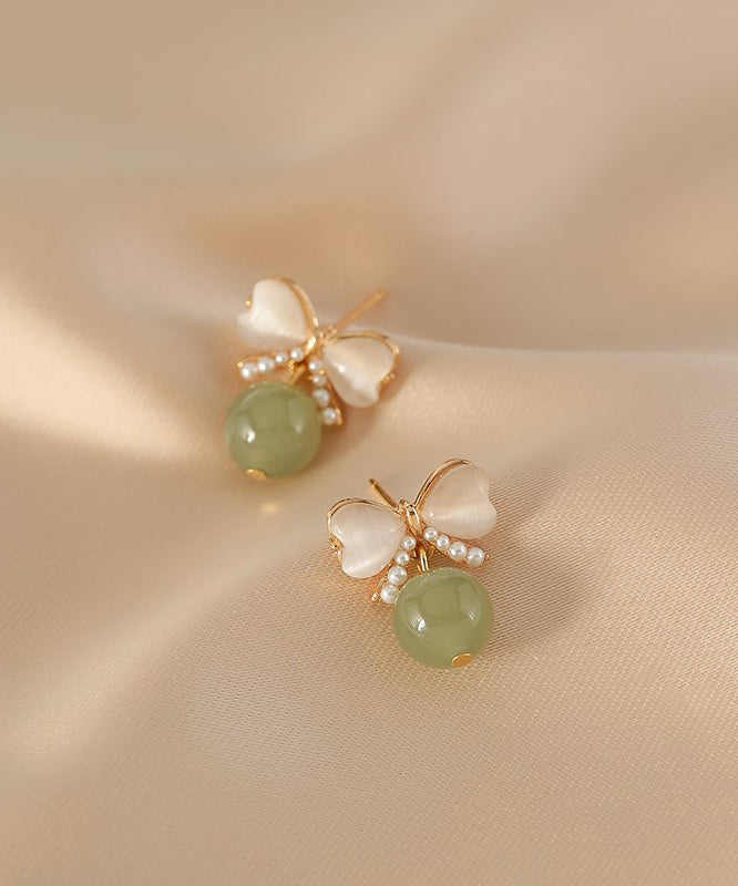 Modern Green Copper Jade Pearl Butterfly Drop Earrings WH046 JEW-EAR241116