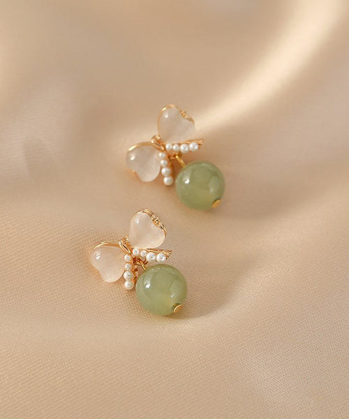 Modern Green Copper Jade Pearl Butterfly Drop Earrings WH046 JEW-EAR241116