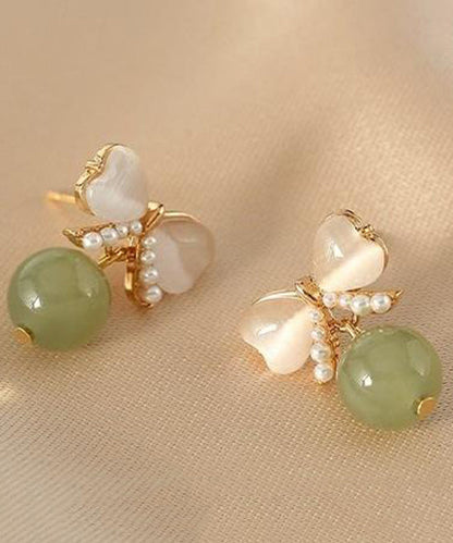 Modern Green Copper Jade Pearl Butterfly Drop Earrings WH046 JEW-EAR241116