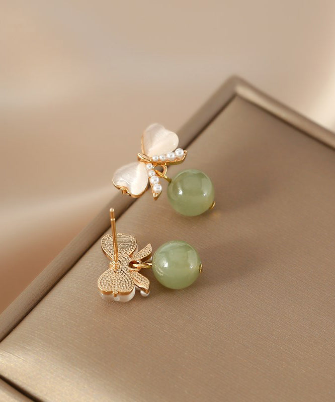 Modern Green Copper Jade Pearl Butterfly Drop Earrings WH046 JEW-EAR241116