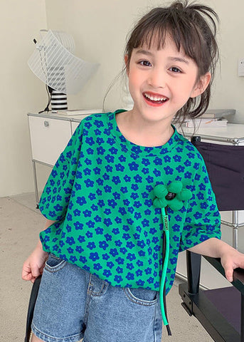Modern Green O-Neck Print Girls T Shirt Short Sleeve YU1071 WS-RCTZ-STP240529