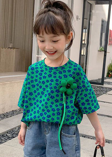 Modern Green O-Neck Print Girls T Shirt Short Sleeve YU1071 WS-RCTZ-STP240529
