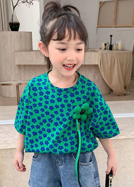 Modern Green O-Neck Print Girls T Shirt Short Sleeve YU1071 WS-RCTZ-STP240529