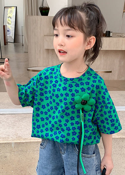 Modern Green O-Neck Print Girls T Shirt Short Sleeve YU1071 WS-RCTZ-STP240529