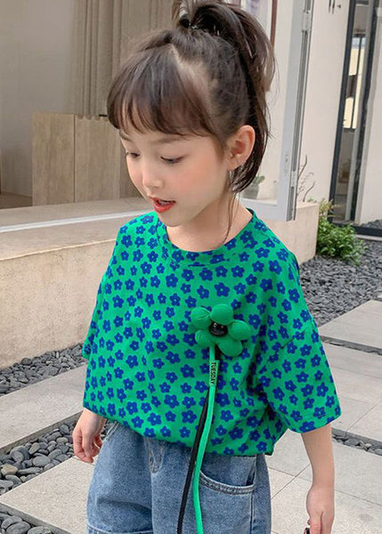 Modern Green O-Neck Print Girls T Shirt Short Sleeve YU1071 WS-RCTZ-STP240529