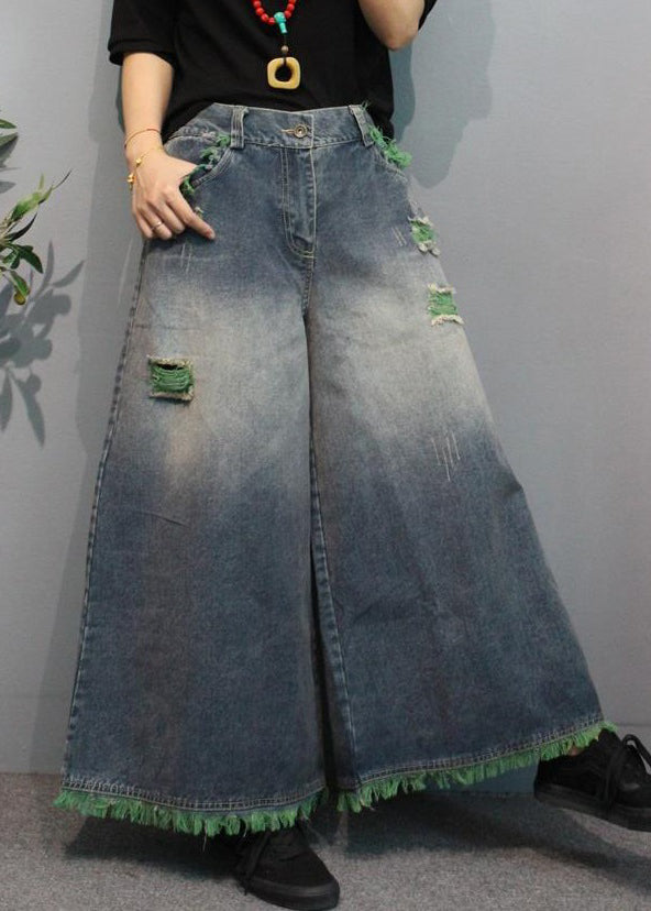 Modern Green Pockets High Waist Denim Wide Leg Pants Summer MN096 MMDM-LPTS240704