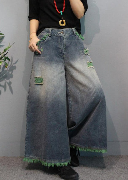 Modern Green Pockets High Waist Denim Wide Leg Pants Summer MN096 MMDM-LPTS240704