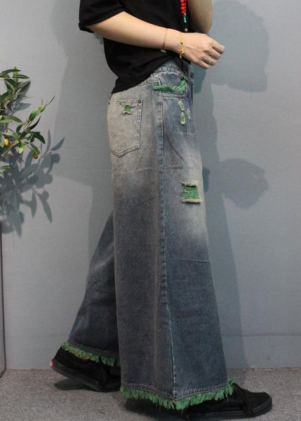 Modern Green Pockets High Waist Denim Wide Leg Pants Summer MN096 MMDM-LPTS240704