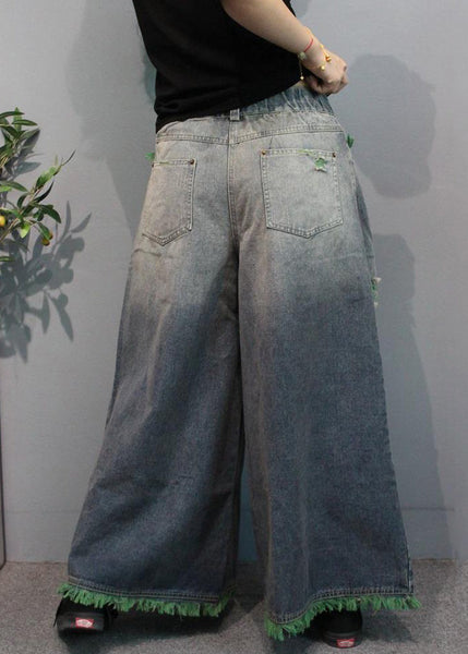 Modern Green Pockets High Waist Denim Wide Leg Pants Summer MN096 MMDM-LPTS240704