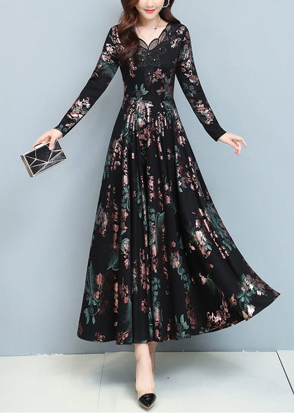 Modern Green Print Exra Large Hem Silm Fit Silk Dress Spring OO025 OM-CS240814