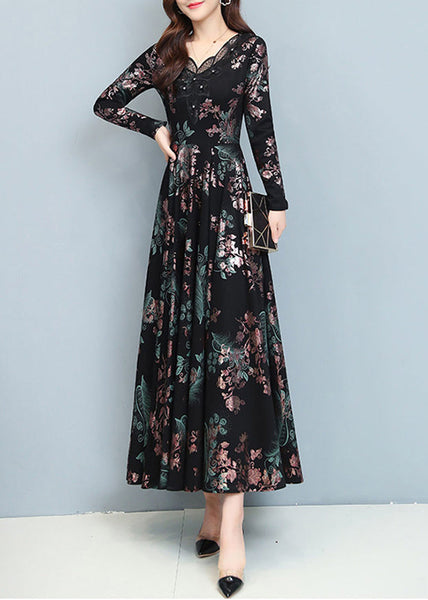 Modern Green Print Exra Large Hem Silm Fit Silk Dress Spring OO025 OM-CS240814