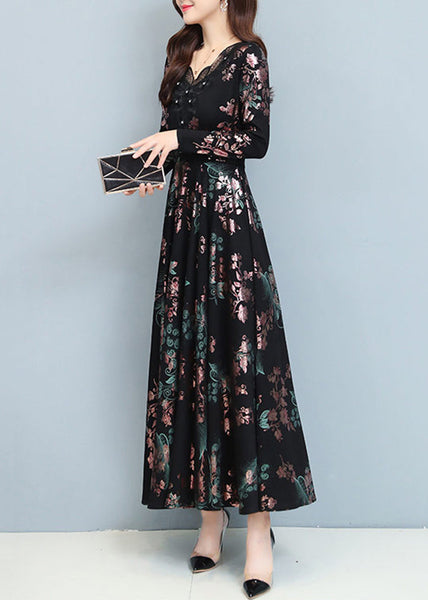 Modern Green Print Exra Large Hem Silm Fit Silk Dress Spring OO025 OM-CS240814