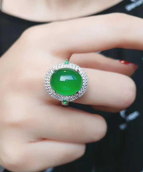 Modern Green Sterling Silver Zircon Jade Rings AC1046 Genistyle Shop
