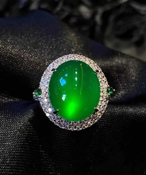 Modern Green Sterling Silver Zircon Jade Rings AC1046 Genistyle Shop