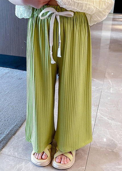 Modern Green Striped Patchwork Tie Waist Ice Silk Girls Pants GF025 MM-RCTZ-LPTS230724