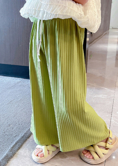 Modern Green Striped Patchwork Tie Waist Ice Silk Girls Pants GF025 MM-RCTZ-LPTS230724