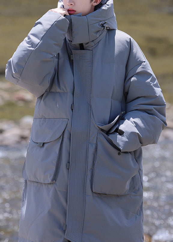 Modern Grey Hooded Button Pockets Duck Down Men Down Coats Winter RJ017 ABC