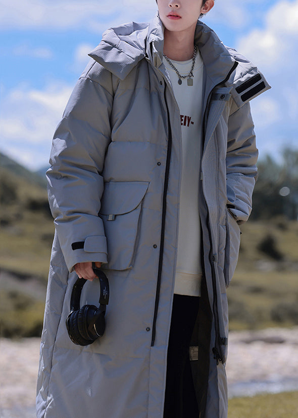 Modern Grey Hooded Button Pockets Duck Down Men Down Coats Winter RJ017 ABC