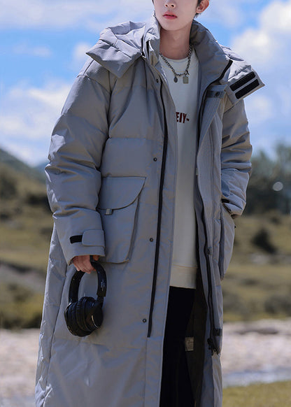 Modern Grey Hooded Button Pockets Duck Down Men Down Coats Winter RJ017 ABC