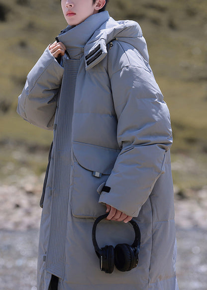 Modern Grey Hooded Button Pockets Duck Down Men Down Coats Winter RJ017 ABC