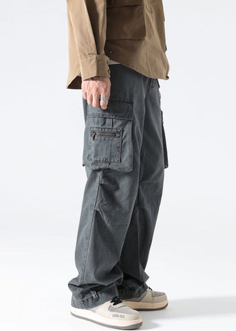Pants High Mens Spring Waist Grey Cotton Pockets Modern FashionChic